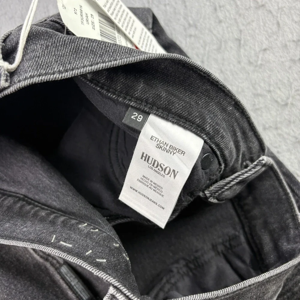 Hudson‎ Jeans Mens 29x33 Black Ethan Biker Skinny Distressed Denim Stretch NEW